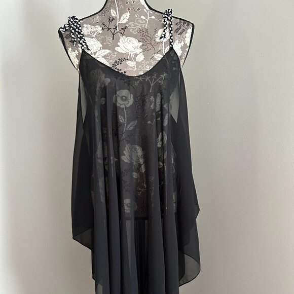 LADIES BLACK COVER-UP W/WHITE/BLACK SHOULDER TIES SZ. OS - Picture 1 of 3